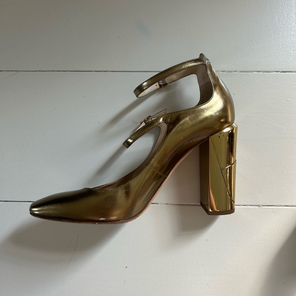 Jimmy Choo chunky heel double strap heels, dark gold, size 41 - Picture 3 of 12